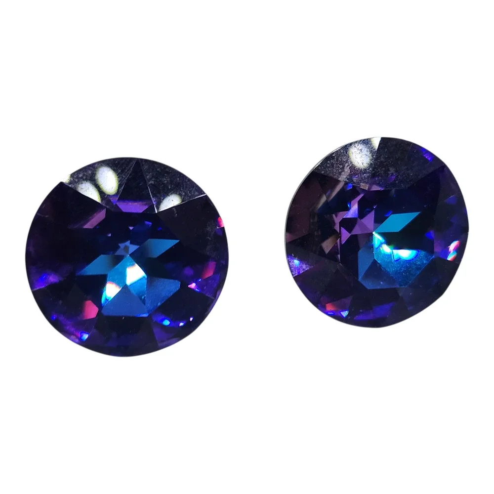 Vintage Swarovski Big Earrings Heliotrope Vitrail Purple Blue Iridescent Giant